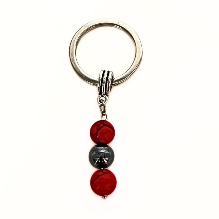 Portachiavi con Howlite Rossa ed Ematite
