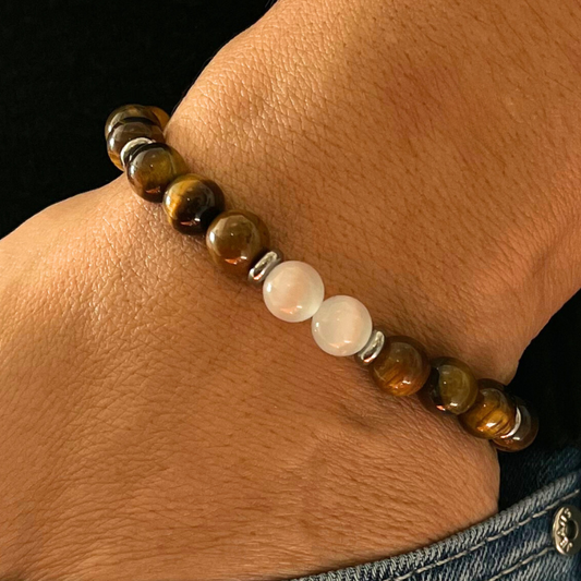 Bracciale in Occhio di Tigre e Pietra di Luna – Forza e Intuizione