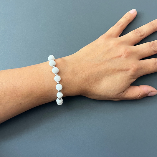 Bracciale in Pietra di Luna – Chiusura in acciaio con catenella regolabile
