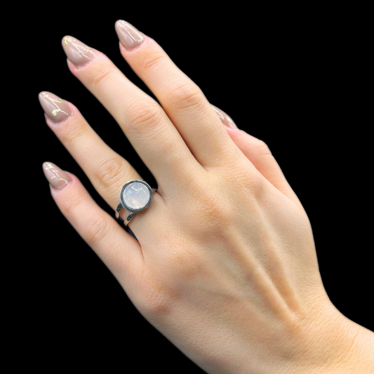 Anello Quarzo rosa acciaio