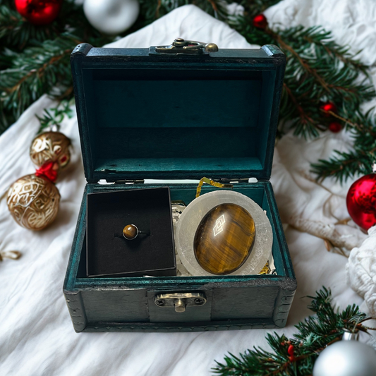 Forziere Occhio di Tigre e Piattino Selenite – Coraggio e Realizzazione Personale