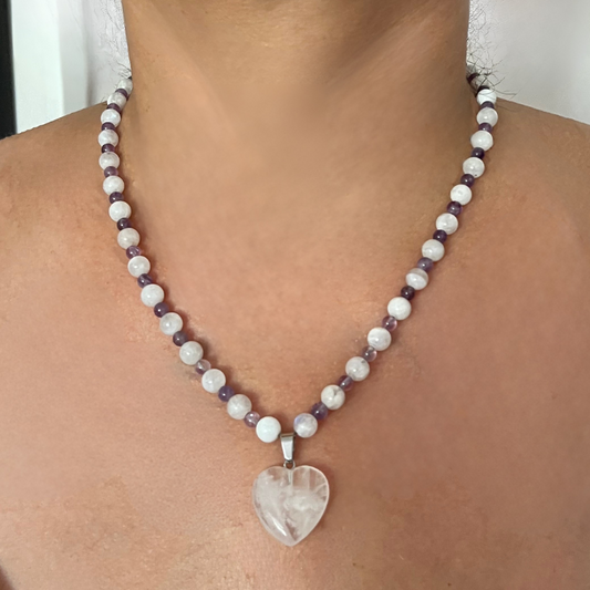Collana Pietra di Luna, Ametista e Quarzo Latteo