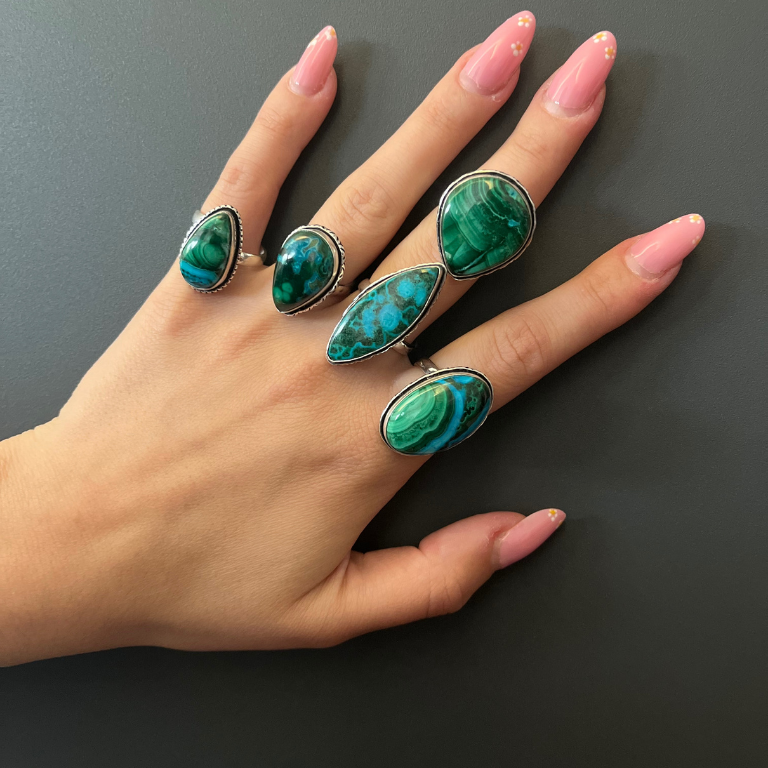 Anelli in Crisocolla e Malachite