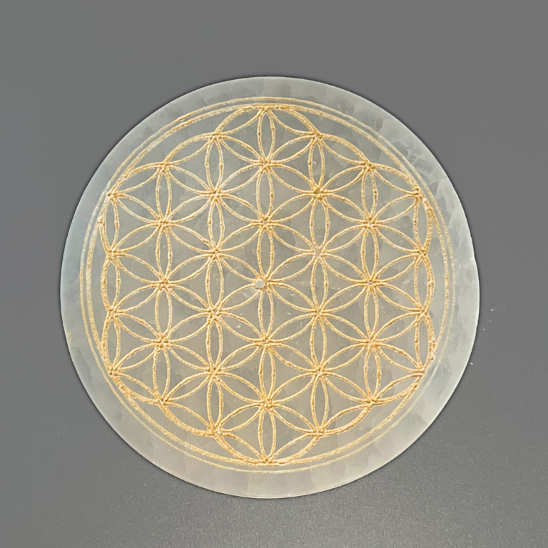 Piattino di Selenite - Fiore della Vita dorato