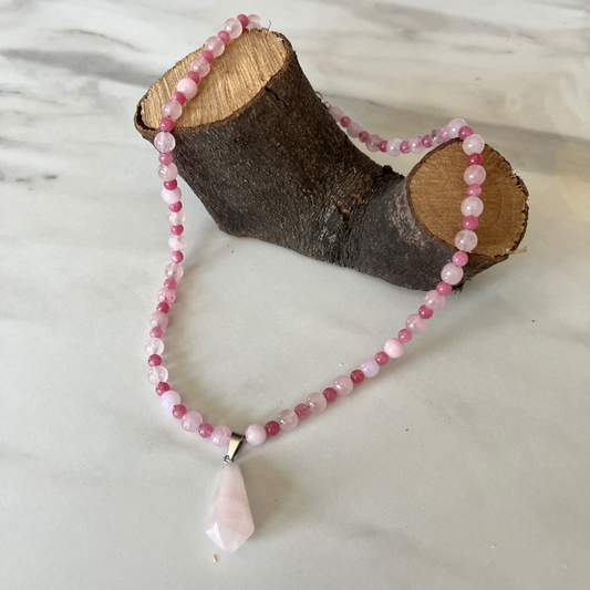 Collana Quarzo Rosa e Rodocrosite