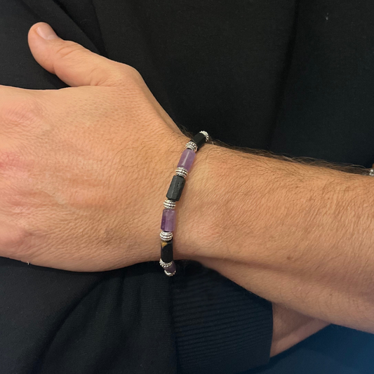 Bracciale in Tormalina Grezza e Ametista – Protezione e Centratura