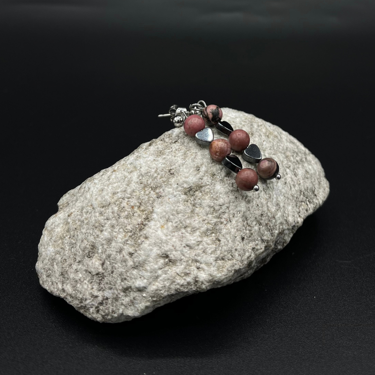 Orecchini in Rodonite Black ed Ematite