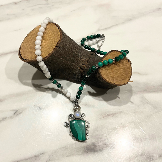 Collana in Malachite e Pietra di Luna
