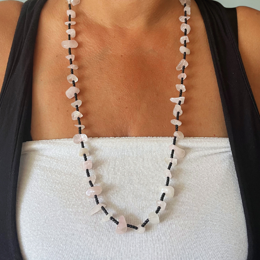Collana in Quarzo Rosa e Onice