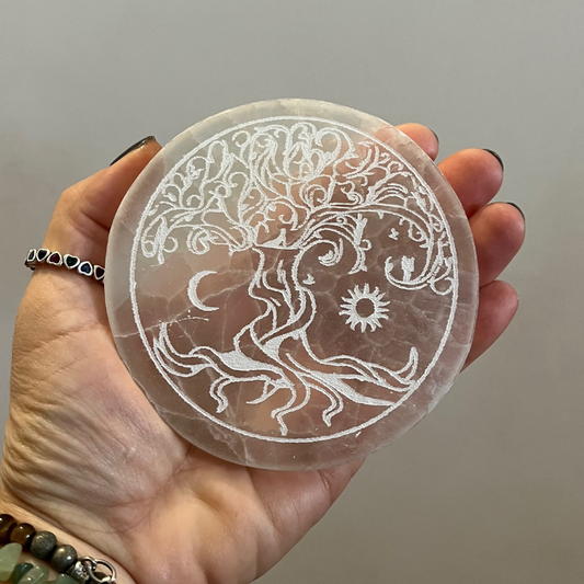 Piattino in Selenite – Albero della Vita Stilizzato