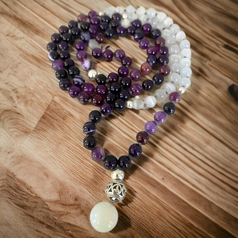 JAPAMALA MOONSTONE AND PURPLE AGATE (8mm)