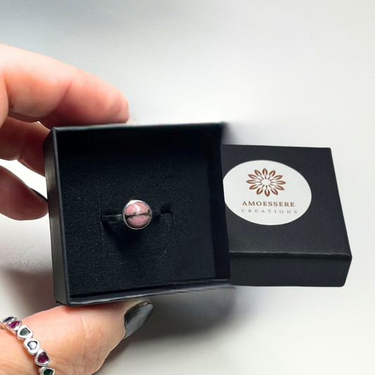 Anello in Rodonite– Regolabile in Argento 925