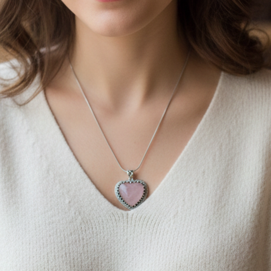 Collana a Cuore in Pietra Naturale – Ametista, Quarzo Rosa, Labradorite, Fluorite