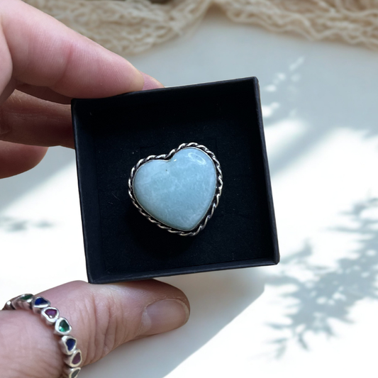 Anello Cuore in Amazzonite Naturale