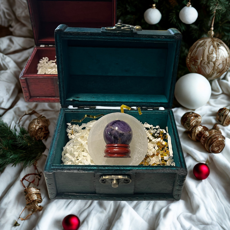 Forziere Sfera e Piattino Selenite – Energia, Equilibrio e Intenzione