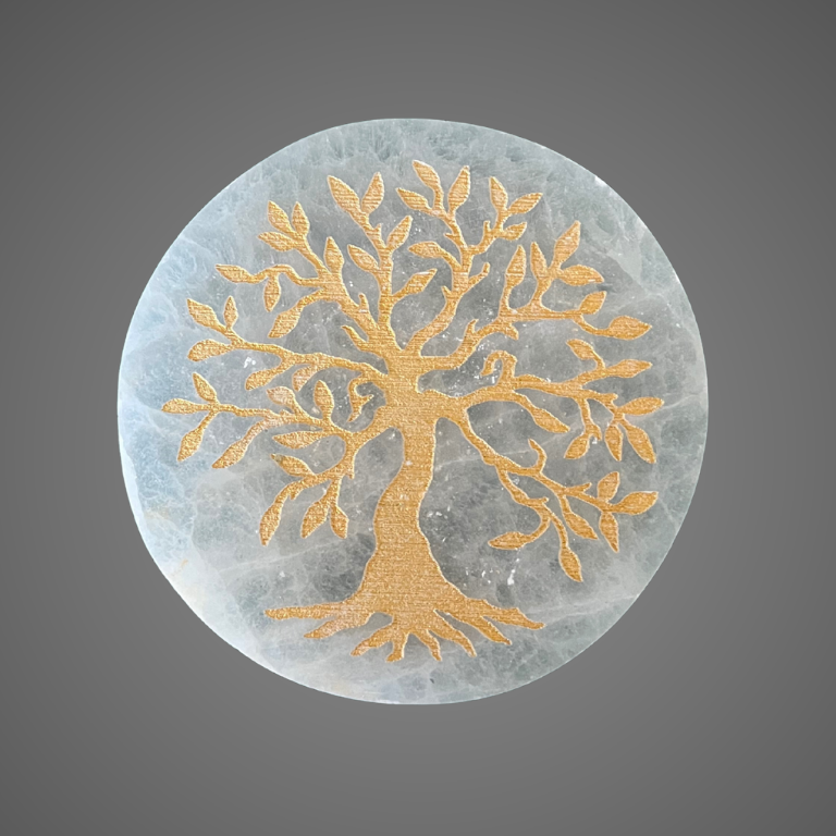 Piattino in Selenite con Albero della Vita dorato