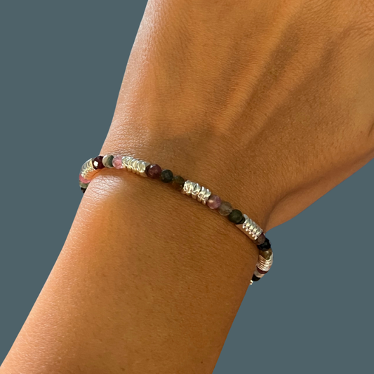 Bracciale Tormalina Rosa - Ematite Argentata