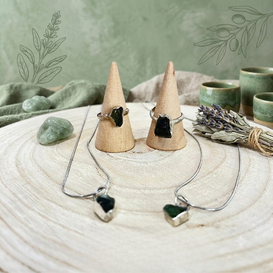 Collana Moldavite | Ciondolo Argento 925 su Catena Acciaio – Pietra Meteorica della Trasformazione