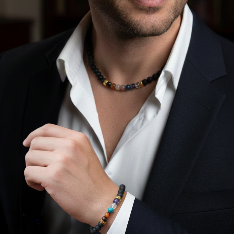 Collana 7 Chakra in Pietra Lavica e Pietre Naturali