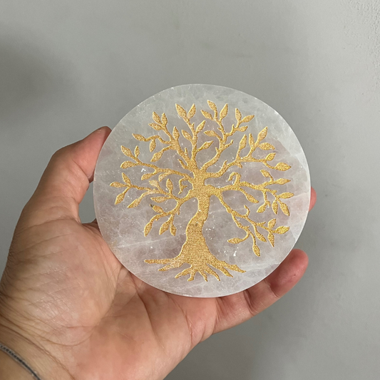 Piattino in Selenite con Albero della Vita dorato