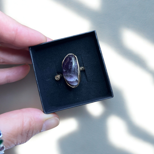 Anello Artigianale in Ametista e Bronzo - Regolabile