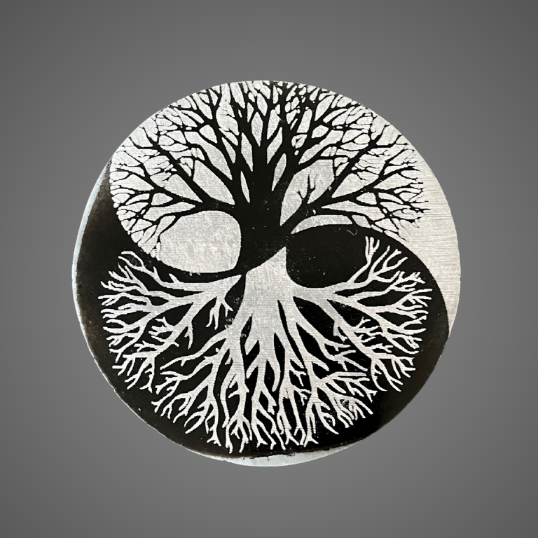 Piattino in Selenite – Yin Yang e Albero della Vita