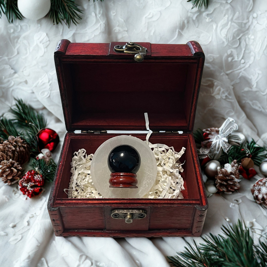 Forziere Sfera e Piattino Selenite – Energia, Equilibrio e Intenzione