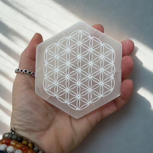 Piattino di Selenite- Fiore della Vita