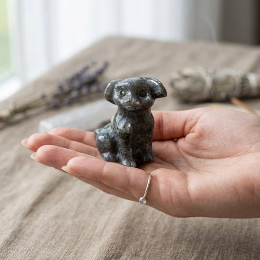 Cagnolino in Larvikite – Scultura in Pietra Naturale