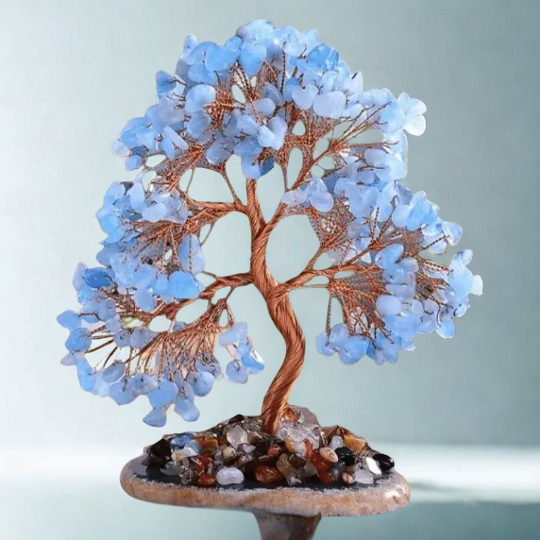 Albero della vita in acquamarina azzurra scultura pietre naturali