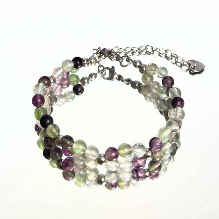 Bracciale Fluorite Doppio Filo - Perline Naturali Multicolore
