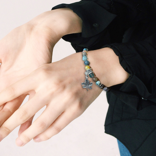 Bracciale in Agata Indiana con ciondolo a foglia