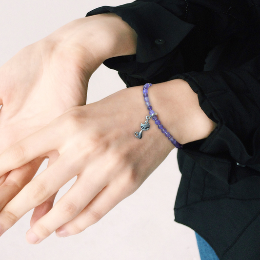 Bracciale in Ametista con ciondolo gatto