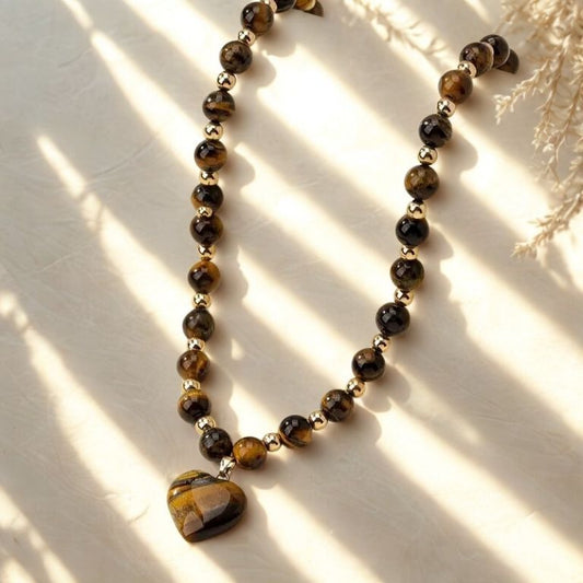 Collana in Occhio di Tigre con ciondolo cuore