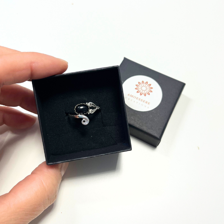 Anello Onice nera regolabile in Argento