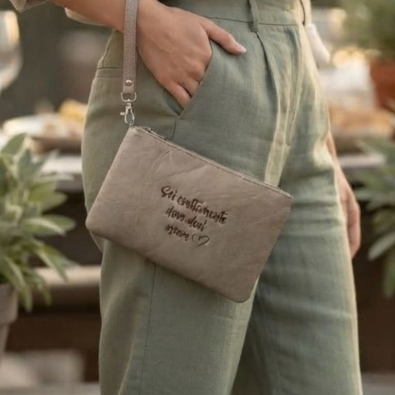 Pochette in Ecopelle Ricamata "Sei Esattamente Dove Devi Essere"
