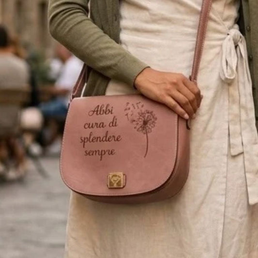 Borsa in Ecopelle Ricamata "Abbi Cura di Splendere Sempre"