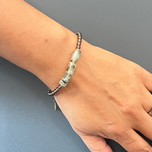 Bracciale in Quarzo Fumé e Prehnite
