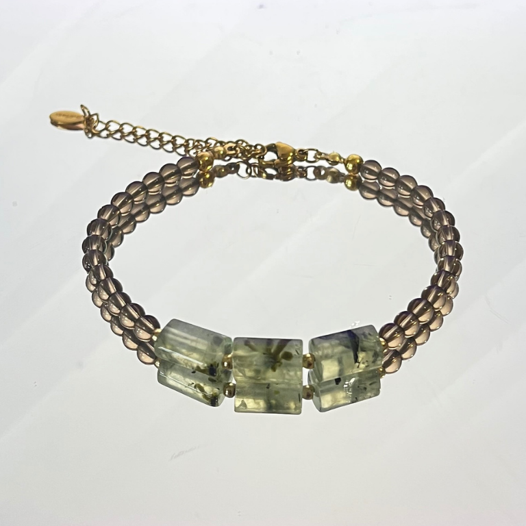 Bracciale in Quarzo Fumé e Prehnite