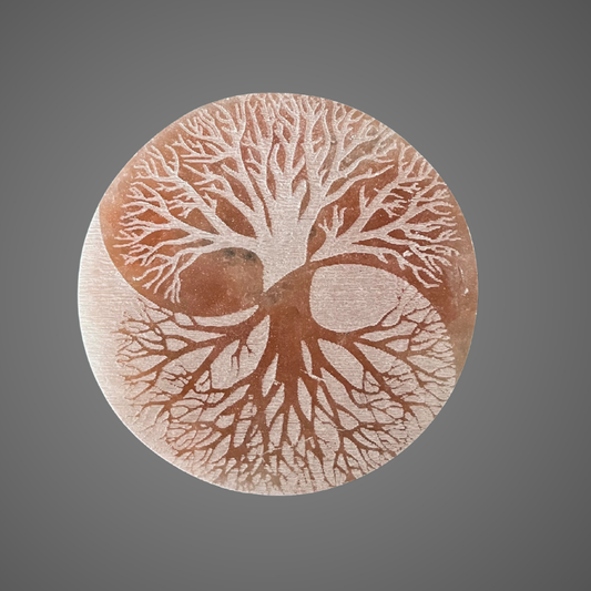 Piattino in Selenite Color Pesca – Albero della Vita Yin Yang