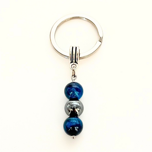 Portachiavi con Occhio di Tigre Blu ed Ematite