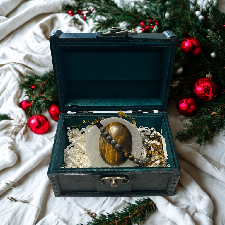 Forziere Occhio di Tigre e Piattino Selenite – Coraggio e Realizzazione Personale