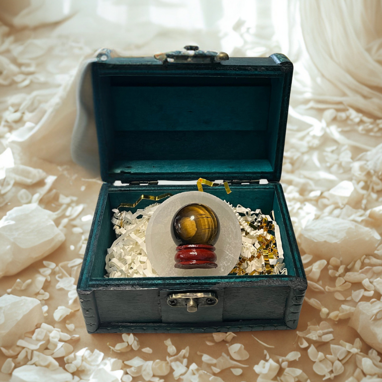 Forziere Sfera e Piattino Selenite – Energia, Equilibrio e Intenzione