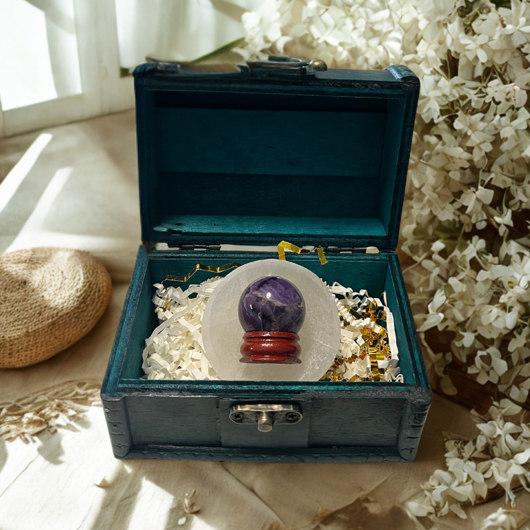 Forziere Sfera e Piattino Selenite – Energia, Equilibrio e Intenzione