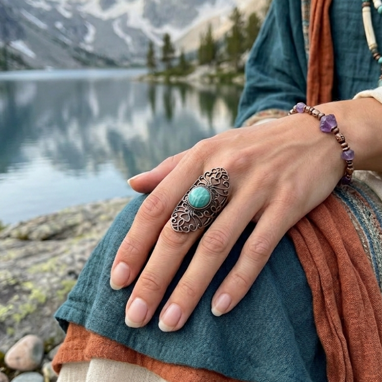 Anello Artigianale con Cristallo Naturale – Regolabile