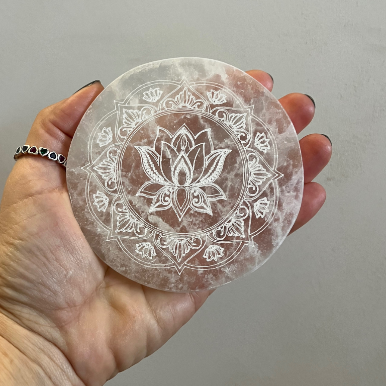 Piattino di Selenite- Mandala di Loto