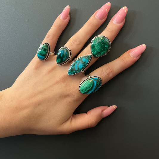 Anelli in Crisocolla e Malachite