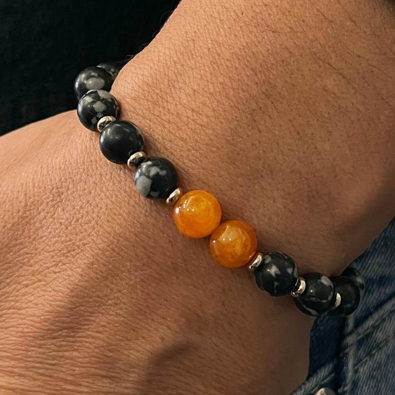 Pulsera de obsidiana copo de nieve y calcedonia jaspe