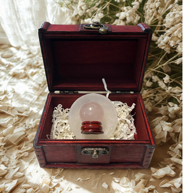 Forziere Sfera e Piattino Selenite – Energia, Equilibrio e Intenzione