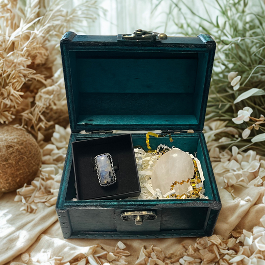 Forziere Pietra di Luna con Tormalina e Quarzo - Protezione Limpida e Chiarezza Interiore